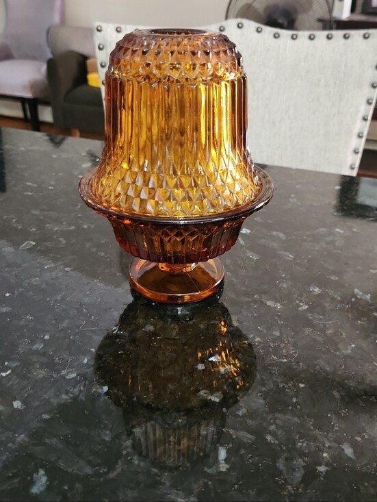 Indiana Glass Other - Indiana Glass Amber Diamond Point Fairy Lamp Footed Pedestal MCM